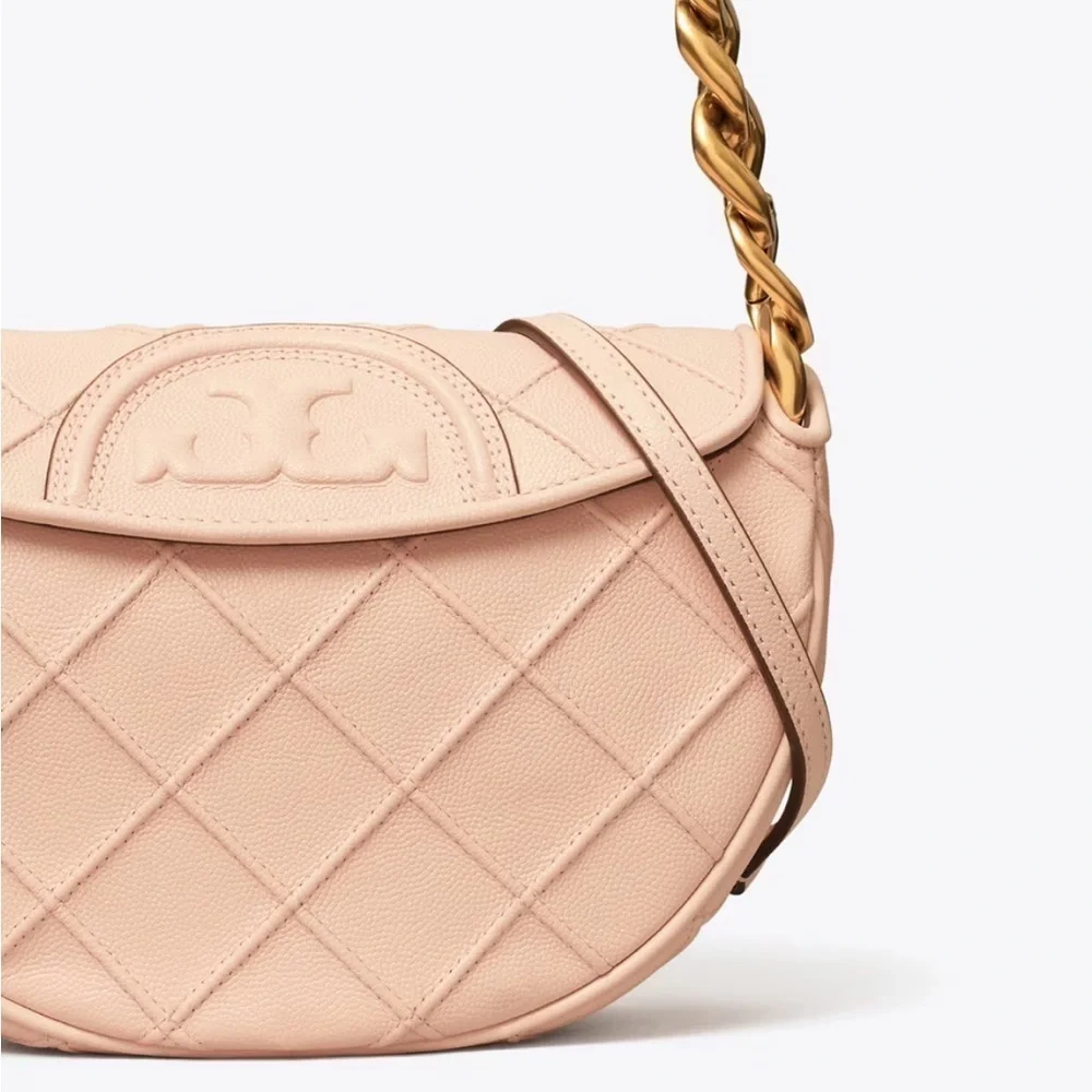 New Tory burch MINI FLEMING SOFT POLISHED-GRAIN CRESCENT BAG